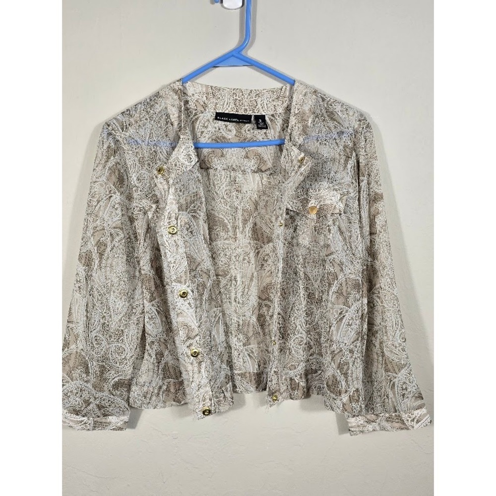 Black Label by Chico's Paisley Button Down Long Sleeve Blouse Top Size 12‎